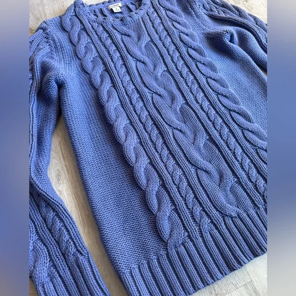 L.L. BEAN Periwinkle Purple Blue Cable Knit Cotton Crewneck Pullover Sweater Med - Picture 4 of 8